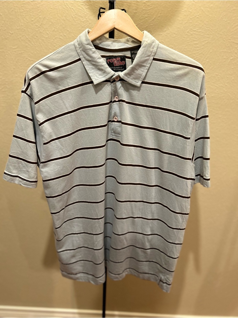 Point Zero Light Gray Polo with Brown Stripes